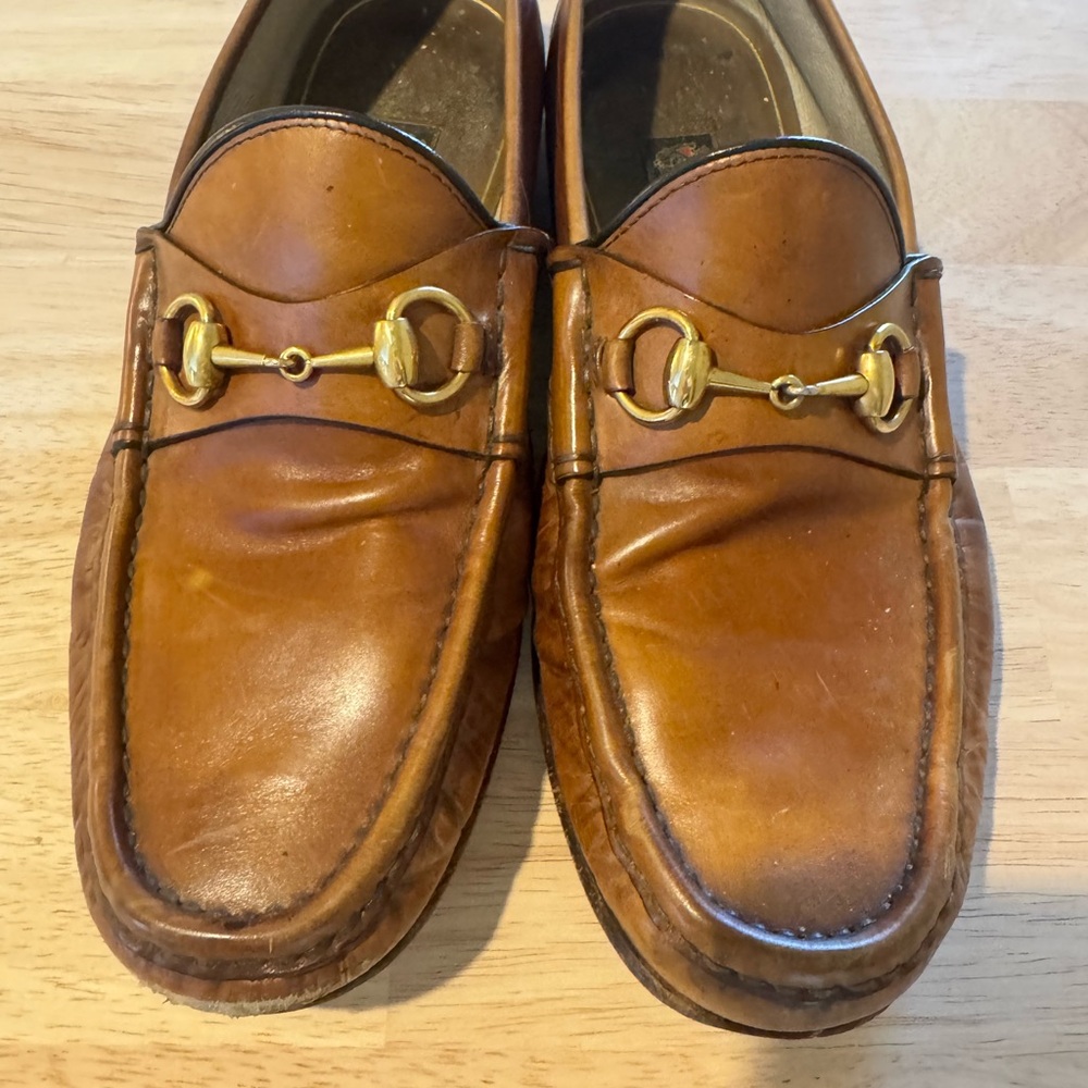 Gucci 1953 Horsebit Men’s Tan Leather Loafers with Gold size 8